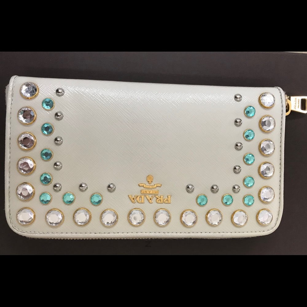 White rhinestones Prada wallet